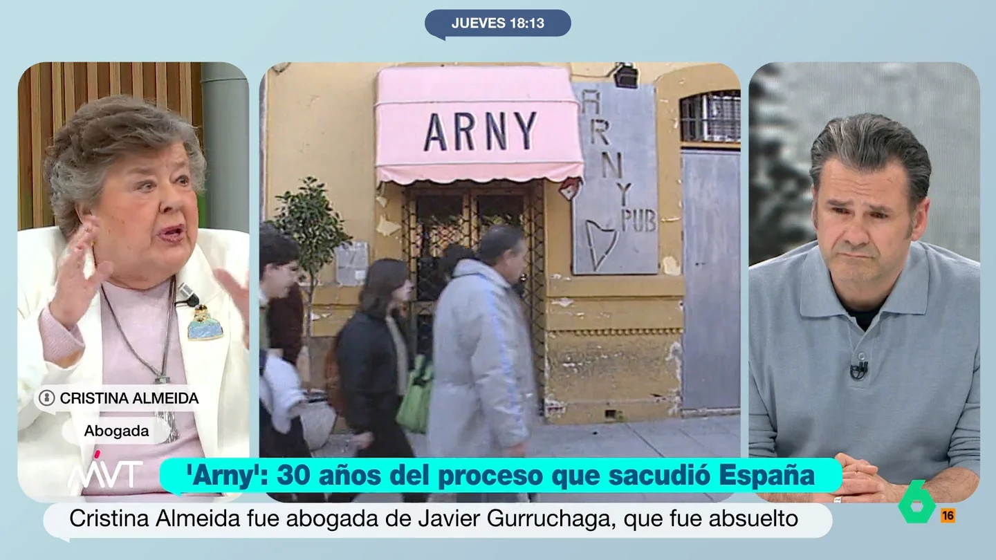 Cristina Almeida recuerda su participación en el juicio del 'caso Arny': "Me personé por cortar el daño que se hacía a mucha gente" Justo cuando se cumplen 30 años del 'caso Arny', Cristina Almeida, que fue abogada de Javier Gurruchaga en ese proceso, recuerda los puntos más polémicos de un juicio que muchos consideran una caza de brujas contra los homosexuales.