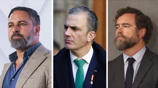 Santiago Abascal, Javier Ortega Smith e Iván Espinosa de los Monteros, en unas imágenes de archivo Santiago Abascal, Javier Ortega Smith e Iván Espinosa de los Monteros, en unas imágenes de archivo