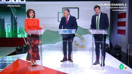 'María Jesús Montero' prefiere reconocer que "Sánchez no es el hombre más guapo" antes que dar la razón a 'Juanma Moreno' Cristina Gallego y Raúl Pérez se han convertido en la candidata socialista y el candidato popular a presidir la Junta de Andalucía para celebrar, en El Intermedio, el primer debate electoral de las elecciones de Andalucía.