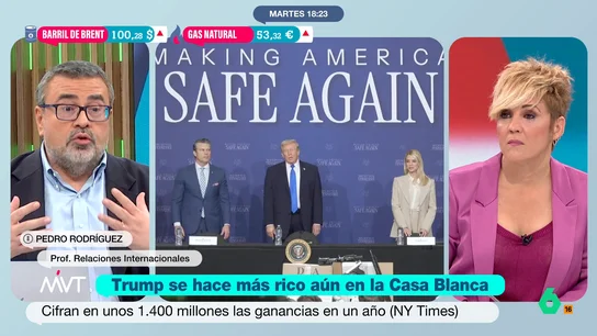 Pedro Rodríguez señala que los tres pilares del trumpismo son "la incompetencia, el sectarismo y la corrupción" El presidente de Estados Unidos ha conseguido embolsarse, durante su segundo mandato, 1.400 millones de dólares. El profesor de Relaciones Internacionales destaca el descaro de Trump para llevar a cabo sus negocios.