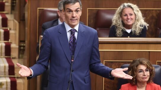 El presidente del Gobierno, Pedro S&aacute;nchez, interviene durante una sesi&oacute;n de control al Gobierno, en el Congreso, este mi&eacute;rcoles.
