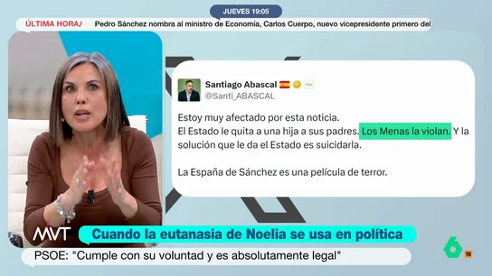 Beatriz de Vicente defiende el derecho de Noelia a la eutanasia: "Ha pasado todos los tribunales" La abogada señala que la mitad de las personas que solicitan la eutanasia no se les concede. De Vicente expone que la joven ha racionalizado su derecho a morir, demostrando que cuenta con capacidad para decidir.
