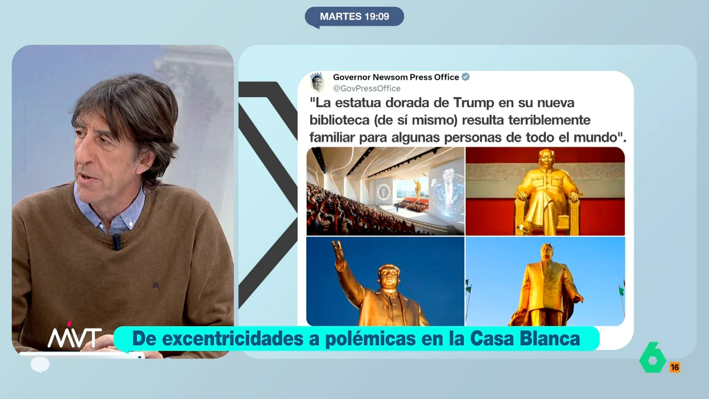 La curiosa duda de Benjamín Prado: "¿Se ha comprobado que Donald Trump y Kim Jong-un no son la misma persona?" El presidente de Estados Unidos ha manifestado su intención de construir en Miami, Florida, un edificio en el que incluiría, entre otras cosas, una réplica del avión presidencial o una estatua dorada de sí mismo.