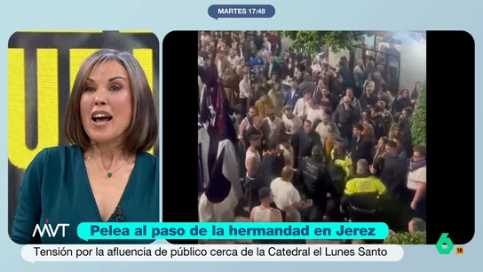 Beatriz de Vicente, sobre la pelea en Jerez al paso de una hermandad: "A veces, el fervor religioso se transforma en algo demoníaco" Cerca de la catedral de la ciudad dos hombres comenzaron a pelearse antes de la llegada de la hermandad de Candelaria. La policía pudo mediar, evitando que sucediera algo más grave.