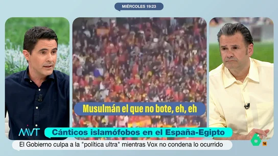 Guillermo Moreno explica quién tenía que parar el España-Egipto por los cánticos racistas: "O no lo escucha, o no lo entiende" Guillermo Moreno, periodista de laSexta Deportes, detalla en este vídeo cómo funciona el protocolo antirracismo en los campos de fútbol ante episodios como los bochornosos insultos islamófobos en el España-Egipto.