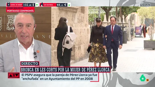 Baldoví ve "insuficientes" las explicaciones de Pérez Llorca sobre su mujer: "Entró ya enchufada" Baldoví ve "insuficientes" las explicaciones de Pérez Llorca sobre su mujer: "Entró ya enchufada"