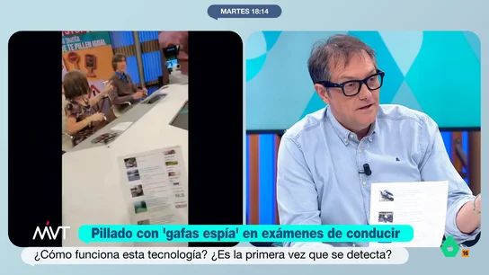 Así son las 'gafas espía' con las que se intenta hacer trampas en exámenes de conducir La Guardia Civil de La Rioja ha pillado a veinte personas solo en La Rioja intentando hacer trampas en exámenes de conducir con métodos tecnológicos, entre ellos unas 'gafas espía' que Leo Álvarez muestra en Más Vale Tarde.