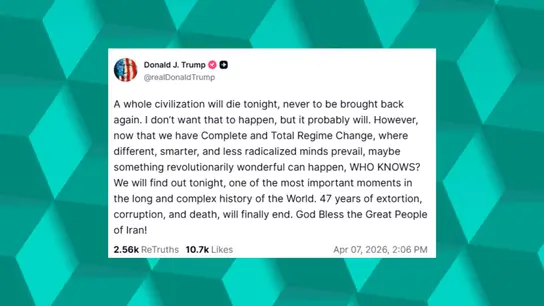 Trump reitera su amenaza a Irán horas antes de expirar su ultimátum: "Toda una civilización morirá esta noche" Trump reitera su amenaza a Irán horas antes de expirar su ultimátum: "Toda una civilización morirá esta noche"