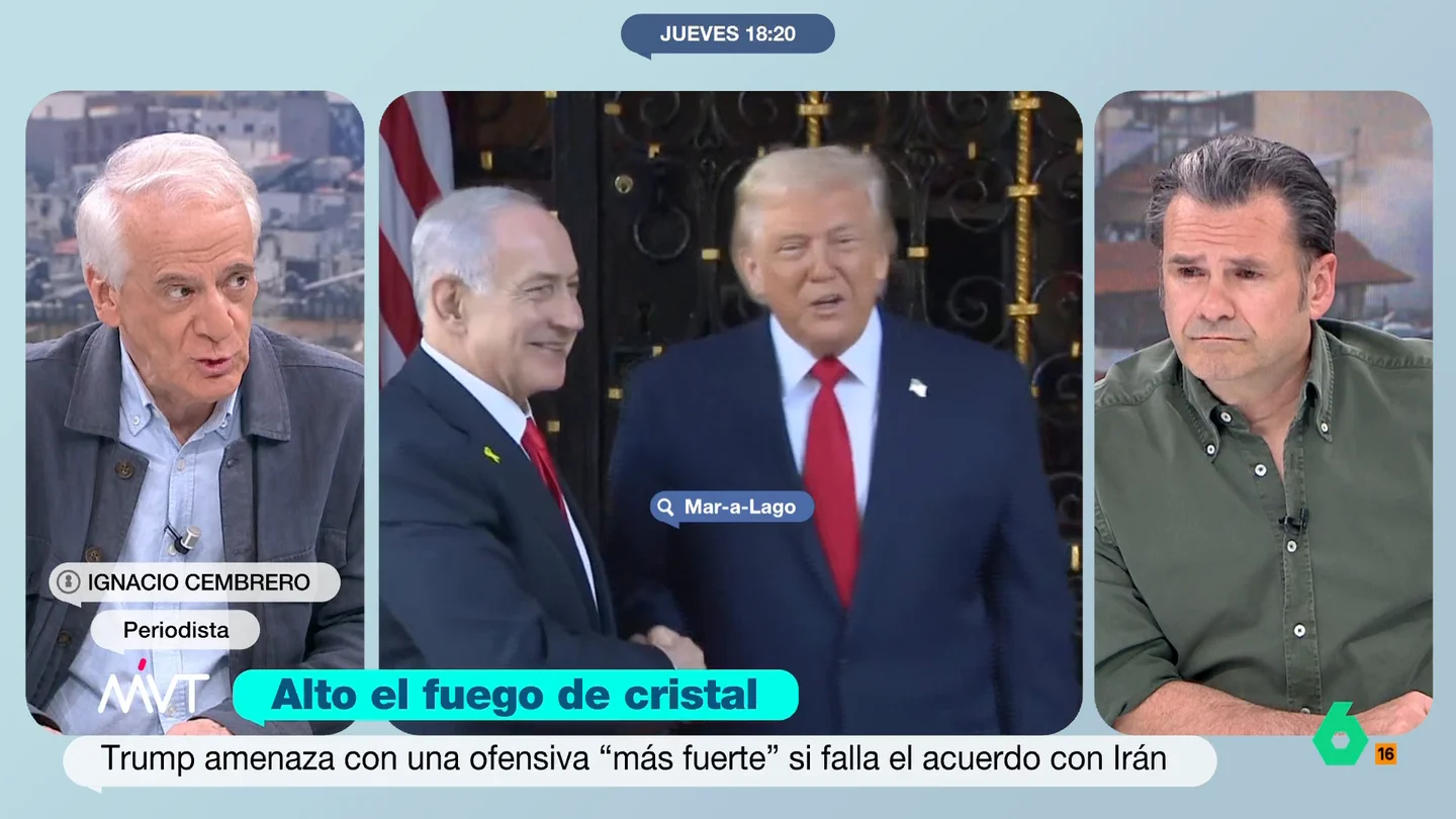 Ignacio Cembrero: "Controlar la inflación aburre a Trump porque no pasará a la historia. Quizás reconfigurando a lo bestia Oriente Próximo sí" Ignacio Cembrero analiza en Más Vale Tarde la delicada situación del alto el fuego en Irán por los bombardeos de Israel en el Líbano. En este vídeo, analiza la influencia que está ejerciendo Netanyahu sobre Trump en el conflicto.