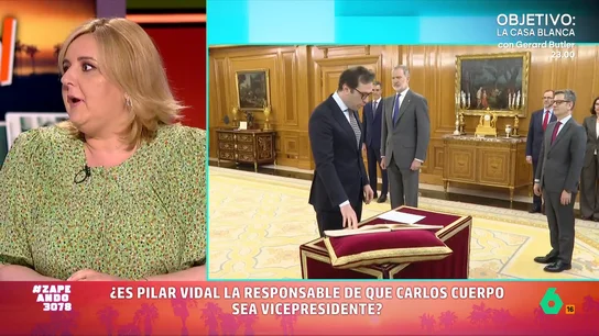 Pilar Vidal desvela cómo fue su reencuentro con Carlos Cuerpo tras convertirse en vicepresidente La última vez que estuvo en Zapeando, Pilar Vidal dijo a Pedro Sánchez que quien realmente le gustaba era Carlos Cuerpo. Dos horas después era vicepresidente del Gobierno. ¿Casualidad? La periodista la explica en este vídeo.