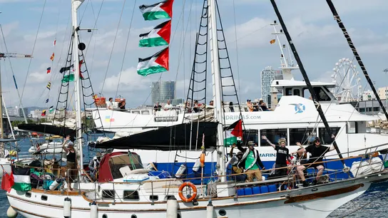 Vista de uno de los barcos que formaron parte de la primera flotilla Global Sumud Vista de uno de los barcos que formaron parte de la primera flotilla Global Sumud