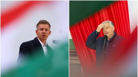 Peter Magyar, a la izquierda; Victor Orb&aacute;n, a la derecha