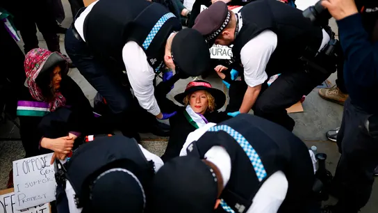 La Policía británica detiene a una mujer en Londres por protestar a favor de la ONG Palestine Action La Policía británica detiene a una mujer en Londres por protestar a favor de la ONG Palestine Action