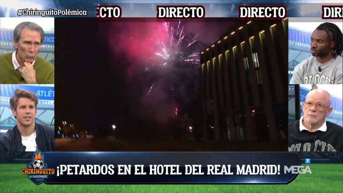 La reacción de Edu Aguirre en directo a los fuegos artificiales en el hotel del Real Madrid