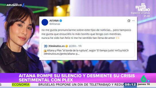 Aitana aclara los rumores de crisis con Plex: "Nunca he sido tan feliz ni me he sentido tan llena de amor"