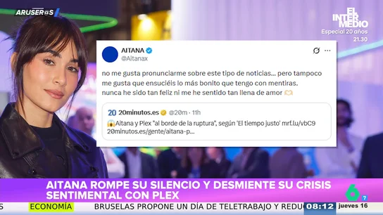 Aitana aclara los rumores de crisis con Plex: "Nunca he sido tan feliz ni me he sentido tan llena de amor" Aitana aclara los rumores de crisis con Plex: "Nunca he sido tan feliz ni me he sentido tan llena de amor"
