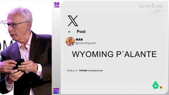 Baltasar Garz&oacute;n tambi&eacute;n se suma a la fiesta de El Intermedio por su 20 aniversario y, en este v&iacute;deo, comunica a Wyoming que se ha abierto "una causa penal" contra &eacute;l por un 'tuit' de 'Miguel &Aacute;ngel Rodr&iacute;guez'.