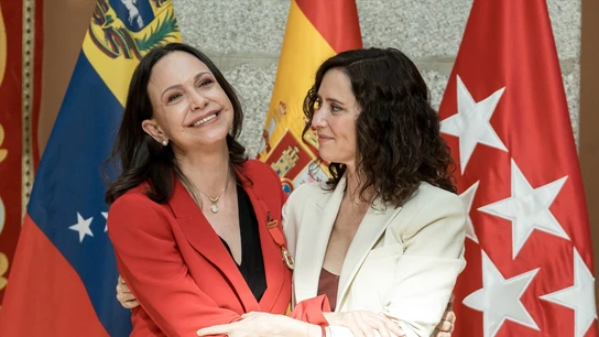 La presidenta de la Comunidad de Madrid, Isabel Díaz Ayuso, y la líder opositora venezolana y Premio Nobel de la Paz 2025, María Corina Machado. La presidenta de la Comunidad de Madrid, Isabel Díaz Ayuso, y la líder opositora venezolana y Premio Nobel de la Paz 2025, María Corina Machado.