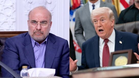 El presidente del Parlamento iran&iacute;, Mohamad Baqer Qalibaf, y el presidente de EEUU, Donald Trump.