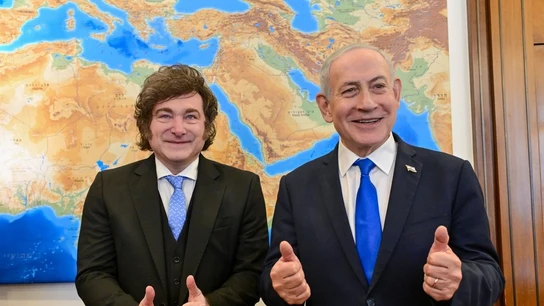 Netanyahu, a la derecha: Milei, a la izquierda Netanyahu, a la derecha: Milei, a la izquierda
