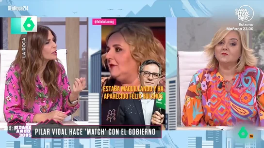 La reacción de María Gómez al ver el 'feeling' en redes de Bolaños con Pilar Vidal Después de desvelar el viernes en Zapeando su "microenarmoramiento" con Félix Bolaños, Pilar Vidal hablaba en 'La Roca' hablando del 'reel' que subía el ministro siguiéndola en Instagram. El análisis del momento, en este vídeo.