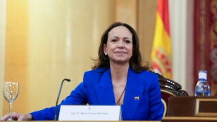 La l&iacute;der opositora venezolana y Nobel de la Paz Mar&iacute;a Corina Machado durante su visita al Senado en Madrid.