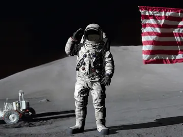 Astronauta estadounidense saludando desde la Luna Astronauta estadounidense saludando desde la Luna