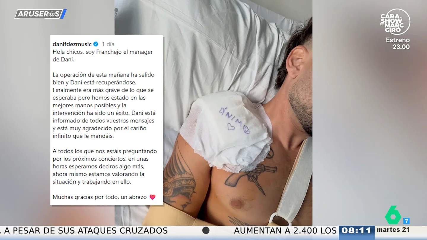 Dani Fernández informa sobre su estado de salud tras su caída en concierto: "Era más grave de lo que se esperaba" Dani Fernández informa sobre su estado de salud tras su caída en concierto: "Era más grave de lo que se esperaba"