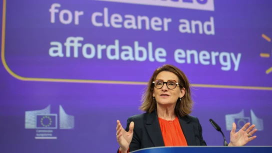 La vicepresidenta ejecutiva de la Comisión Europea para una Transición Limpia, Justa y Competitiva, Teresa Ribera, durante una rueda de prensa en Bruselas, Bélgica La vicepresidenta ejecutiva de la Comisión Europea para una Transición Limpia, Justa y Competitiva, Teresa Ribera, durante una rueda de prensa en Bruselas, Bélgica