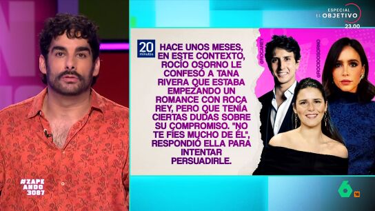 Juan Sanguino analiza las novedades en el romance entre Tana Rivera y Roca Rey, cuyo nuevo cap&iacute;tulo implica a Roc&iacute;o Osorno, que habr&iacute;a tenido una relaci&oacute;n previa con el torero, de la que le avis&oacute; la hija de Fran Rivera.