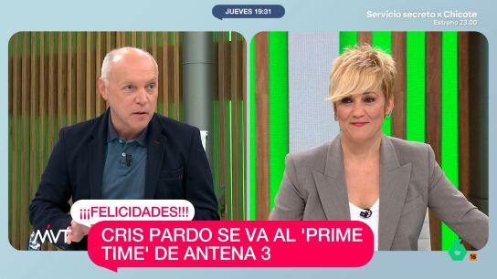 Luis Sanabria hace que Cristina Pardo apenas pueda contener las l&aacute;grimas al explicarle el "silencio" en la redacci&oacute;n cuando ha anunciado su marcha al prime time de Antena 3: "Eso es lo que te quieren".