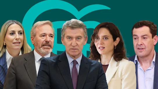 María Guardiola, Jorge Azcón, Alberto Núñez Feijóo, Isabel Díaz Ayuso y Juanma Moreno María Guardiola, Jorge Azcón, Alberto Núñez Feijóo, Isabel Díaz Ayuso y Juanma Moreno