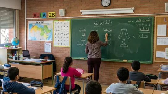 Imagen de una clase de árabe en un colegio Imagen de una clase de árabe en un colegio