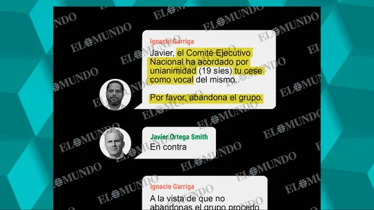 Imagen de la conversación entre Garriga y Ortega Smith en el grupo del Comité Nacional de Vox Imagen de la conversación entre Garriga y Ortega Smith en el grupo del Comité Nacional de Vox