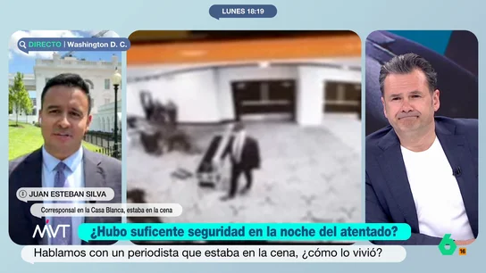 El periodista Juan Esteban Silva denuncia que en la cena de corresponsales pasaron dos controles de seguridad sin confirmar su identidad El corresponsal fue testigo del intento de atentado contra Donald Trump que se produjo este sábado en Washington durante la tradicional cena de corresponsales.