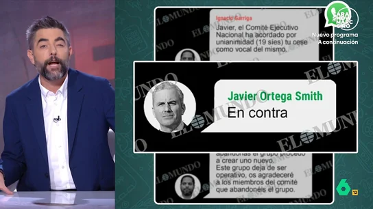 "En contra": la reacción de Ortega Smith cuando le echan de Vox y le piden que "abandone el grupo" de Whatsapp "En contra": la reacción de Ortega Smith cuando le echan de Vox y le piden que "abandone el grupo" de Whatsapp