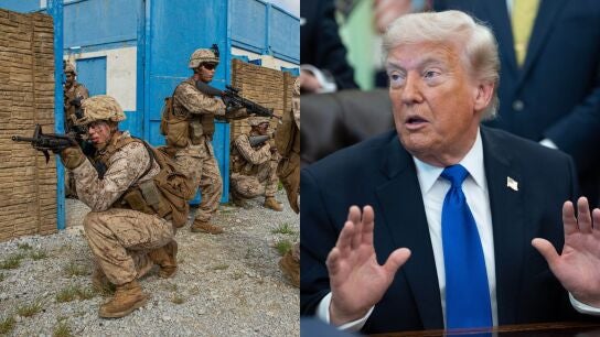 Im&aacute;genes de soldados estadounidenses y del presidente de Estados Unidos, Donald Trump.