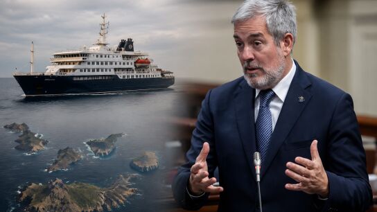 Collage de Fernando Clavijo y el crucero con hantavirus