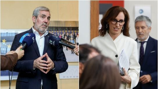 El presidente de Canarias, Fernando Clavijo, y la ministra de Sanidad, M&oacute;nica Garc&iacute;a