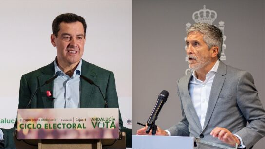 El presidente de la Junta de Andaluc&iacute;a, Juanma Moreno, y el ministro de Interior, Fernando Grande-Marlaska.