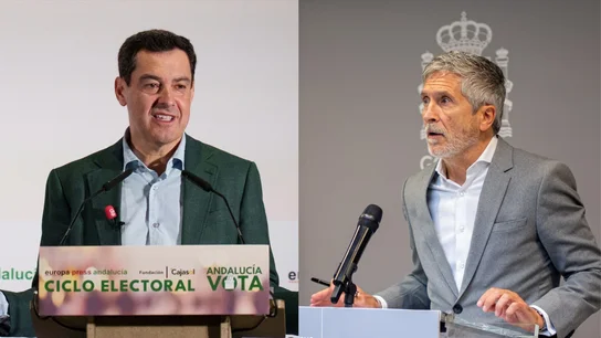 El presidente de la Junta de Andalucía, Juanma Moreno, y el ministro de Interior, Fernando Grande-Marlaska. El presidente de la Junta de Andalucía, Juanma Moreno, y el ministro de Interior, Fernando Grande-Marlaska.