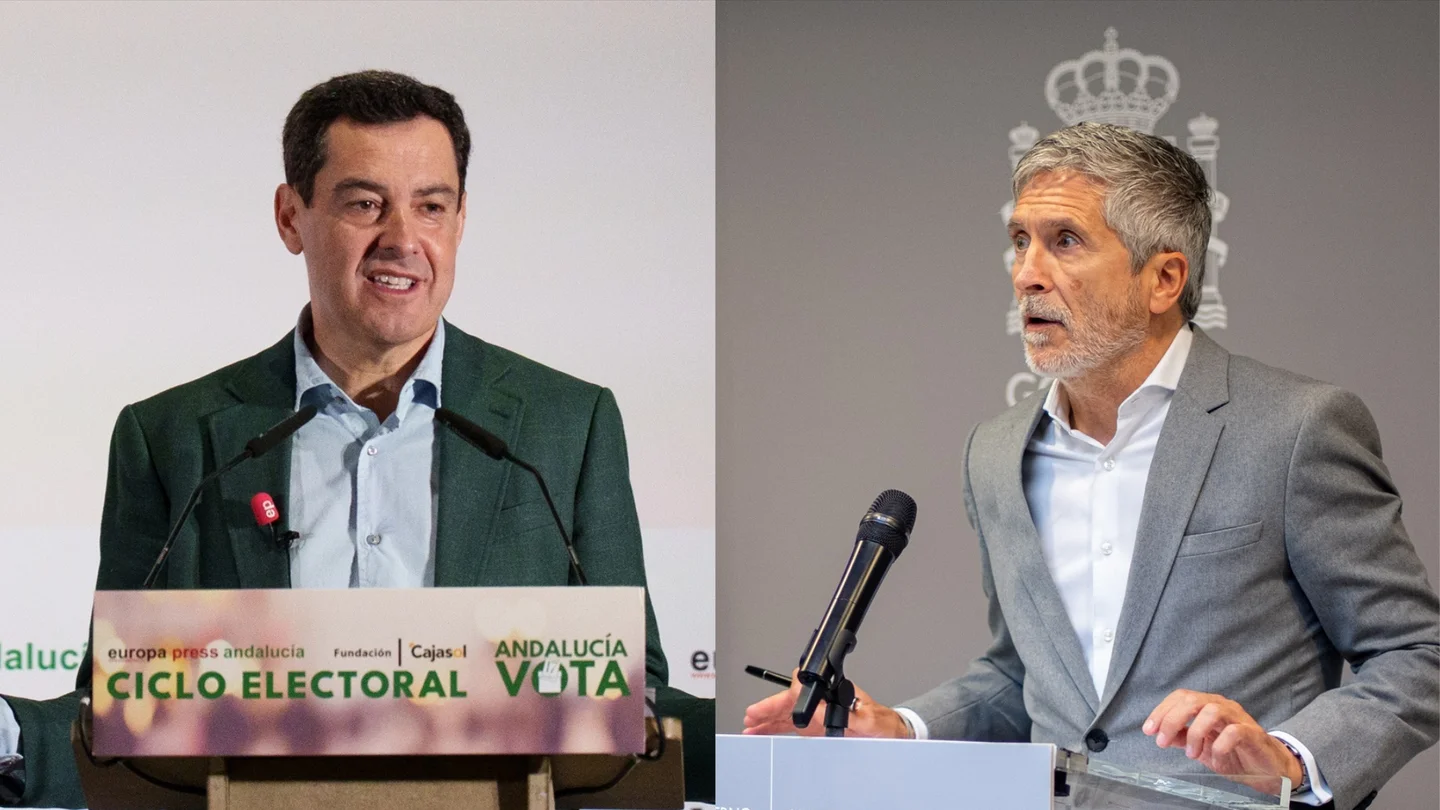 El presidente de la Junta de Andalucía, Juanma Moreno, y el ministro de Interior, Fernando Grande-Marlaska. El presidente de la Junta de Andalucía, Juanma Moreno, y el ministro de Interior, Fernando Grande-Marlaska.