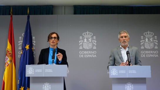 La ministra de Sanidad, M&oacute;nica Garc&iacute;a, durante la rueda de prensa ofrecida junto al ministro de Interior, Fernando Grande-Marlaska