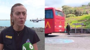 La respuesta de Barcones a la imagen de un hombre bajando del autob&uacute;s de los espa&ntilde;oles con el EPI en la mano