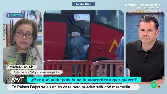Milagros García, exdirectiva de la OMS, sobre el protocolo de España: "Tiene su coste, pero es asegurarse de no va a haber contagios" Milagros García, exdirectiva de la OMS y experta en salud pública, analiza en Más Vale Tarde el protocolo de España ante el brote de hantavirus y afirma que "ha salvaguardado perfectamente todas las medidas de seguridad".