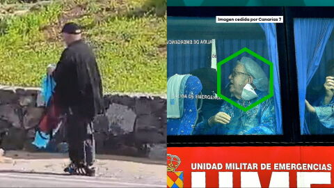 El m&eacute;dico con el EPI en la mano y un se&ntilde;or con la mascarilla bajada