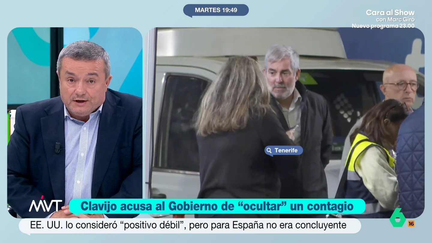 Chema Crespo considera que Fernando Clavijo "no tiene derecho a erigirse como intérprete de la dignidad del pueblo canario" El periodista se hace eco de la afirmación del presidente del Gobierno de Canarias que ha afirmado que han mentido al pueblo canario, ocultado que en el MV Hondius había una persona contagiada de hantavirus.