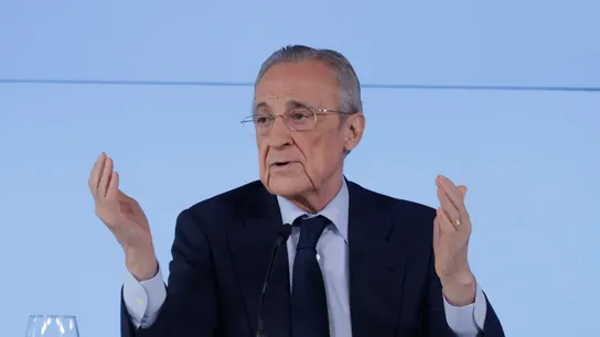 El presidente del Real Madrid, Florentino Pérez, durante la rueda de prensa de este martes. El presidente del Real Madrid, Florentino Pérez, durante la rueda de prensa de este martes.