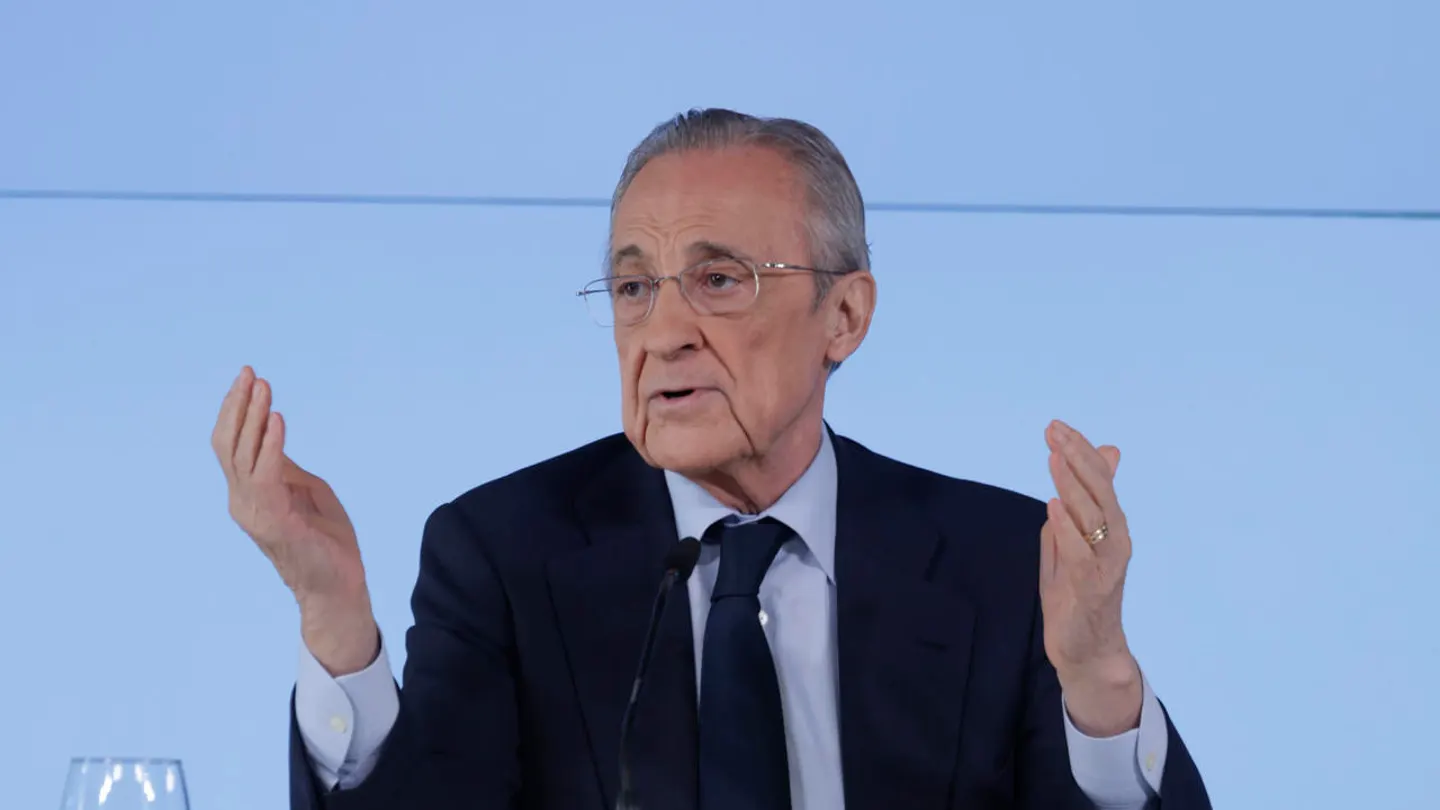 El presidente del Real Madrid, Florentino Pérez, durante la rueda de prensa de este martes. El presidente del Real Madrid, Florentino Pérez, durante la rueda de prensa de este martes.