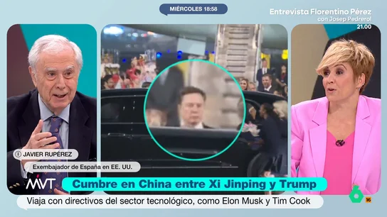 Javier Rupérez, sobre el séquito de tecnoligarcas que acompañan a Trump en su viaje a China: "Quieren que les dejen entrar" El exembajador de España en EEUU expone que estos magnates quieren poder hacer negocio y coparticipar en toda la actividad china.